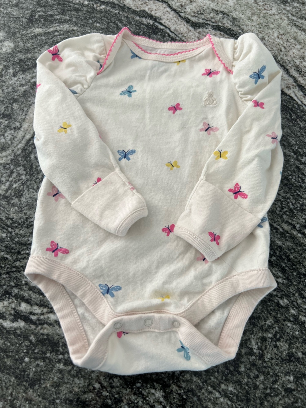 GAP Baby White Onesie with Pink Trim and Butterflies